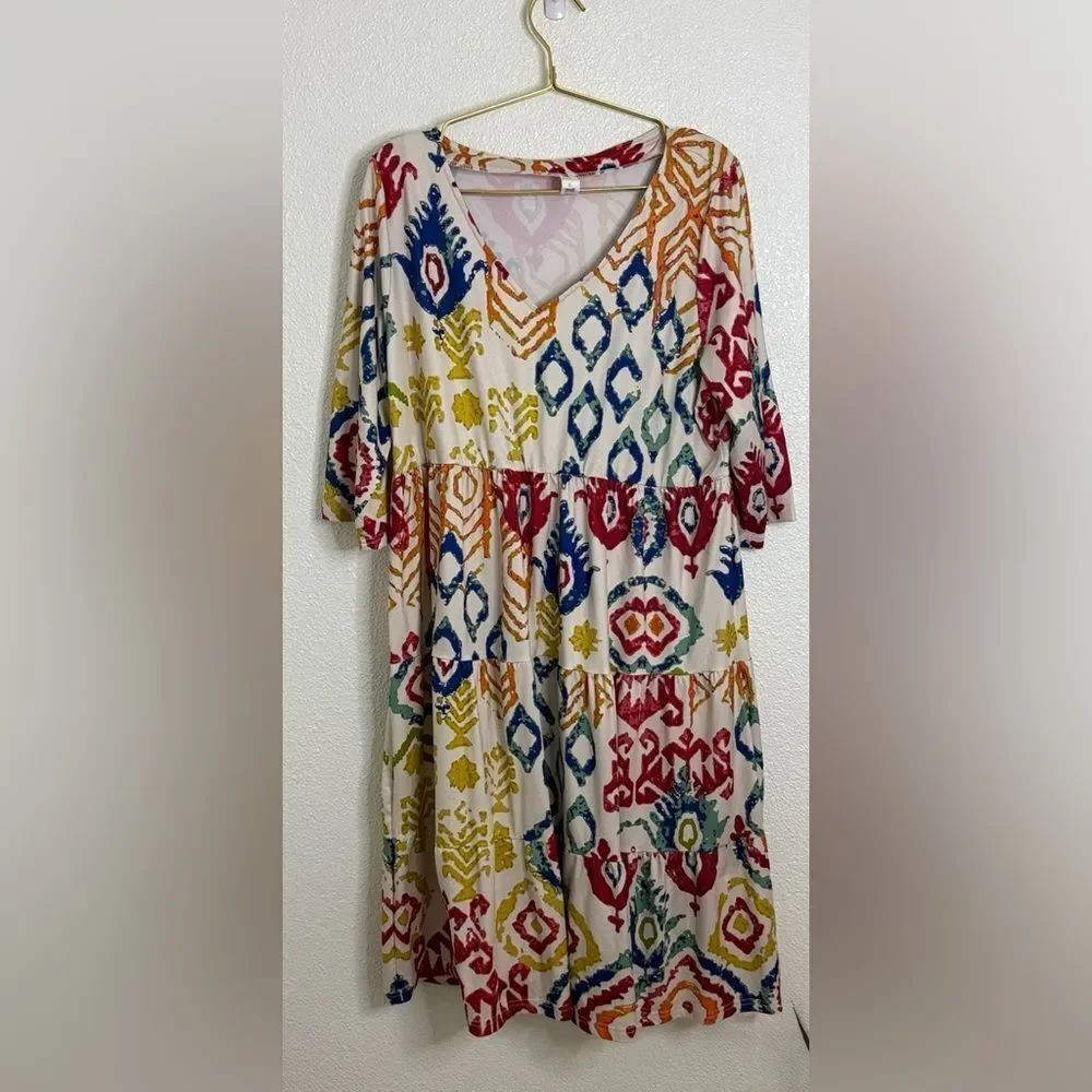 Pink Daisy- Colorful Aztec Patterned Dress- Size XL
